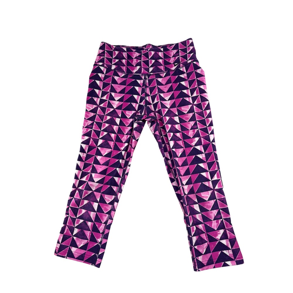 Nike Legend Dri-FIT Purple Pink Geometric Triangle Print Crop Leggings Small